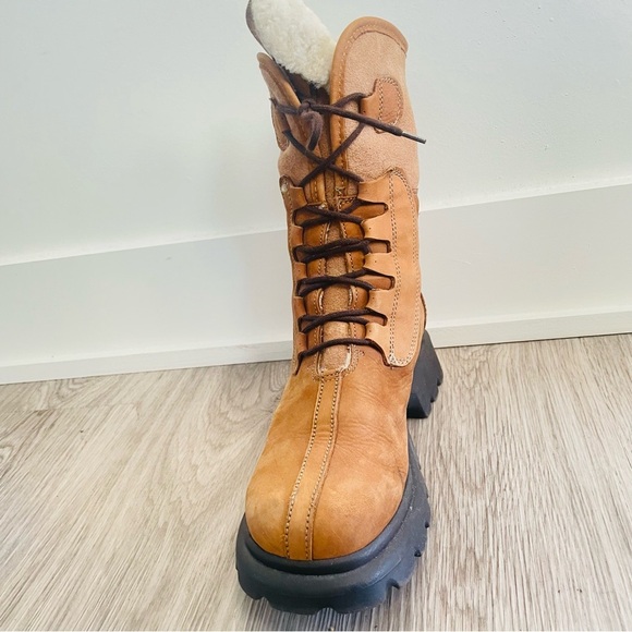 ALDO TAN SHERLING WOOL LACE UP BOOTS SIZE 39 MADE IN ITALY BLOCK HEELS - Picture 16 of 17